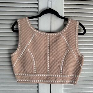BCBGMaxAzria Textured Tan Crop Top with White Accents